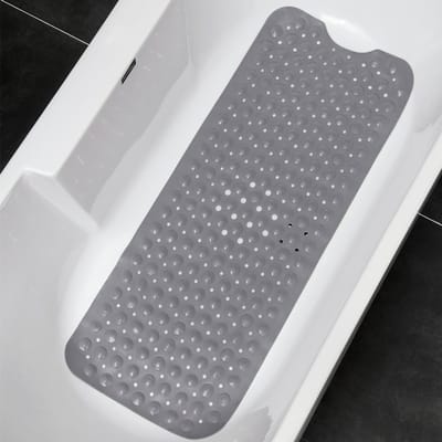 Antislip Badmat - 100 × 40 cm Lange Douchemat - Badmat Slipbestendig - Antischimmel - Machinewasbare - Badmat met Zuignappen en Afvoergaten - Zacht - Voor Bad - Grijs