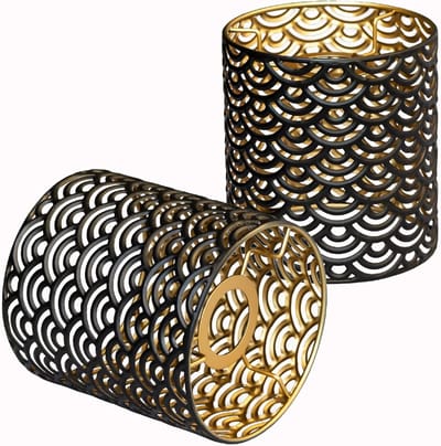 Stijlvolle rieten lampenkap voor tafellamp of hanglamp, bohemian design, zwart en goud, 15 cm diameter, 15 cm hoogte