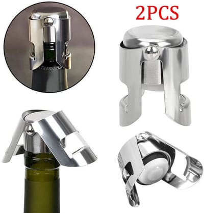 Roestvrijstalen Champagne Kurk – 2 Stuks Champagne Stop – Luchtdichte Sluiting – Lekvrije Prosecco Stop – Geschikt voor de Meeste Flessen – Herbruikbare Wijnstop (5,5cm x 3,5cm, Zilver)