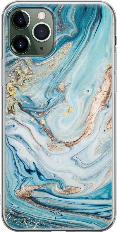 Hoesje geschikt voor iPhone 11 Pro - Marmer blauw goud - Soft Case - TPU - Marmer - Blauw - Mooie Telefoonhoesjes