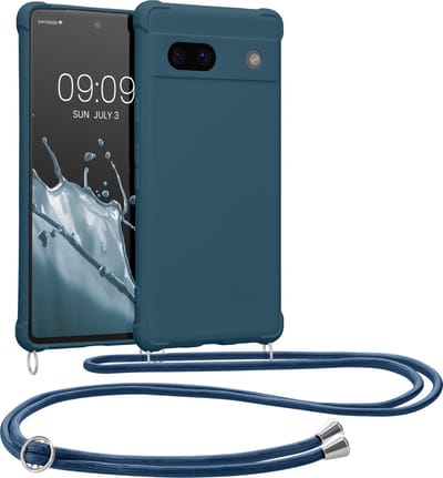 kwmobile telefoonhoesjegeschikt voor Google Pixel 7a - Hoesje van siliconen met telefoonkoord - In donkerblauw