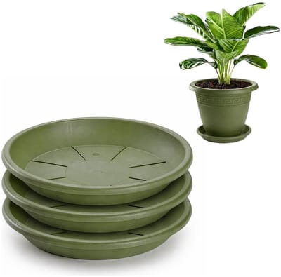 Plasticforte plantenpot onder schotel / opvang schaal - 3x - groen - dia 26 cm - Kunststof - voor een pot met dia 30/35 cm