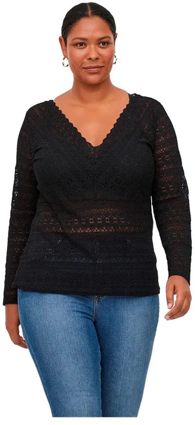 VILA Dames Chique Longsleeve Blouse Transparant Gebreid Shirt Grote Maten Top VICHIKKA