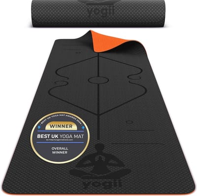 Antislip Yogamat - Premium TPE Gymnastiekmat voor Thuisgebruik, 183 x 61 cm, Zwart/Oranje