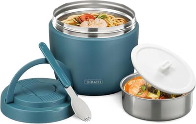 Thermische Voedselcontainer - Isolerende Lunchbox - Warme Maaltijd Behoud - Lekvrij Met Lepel - 970 ml - Lichtblauw