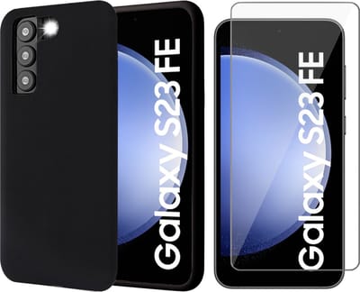 Hoesje geschikt voor Samsung Galaxy S23 FE - Screenprotector Glas - Mat Back Case Zwart