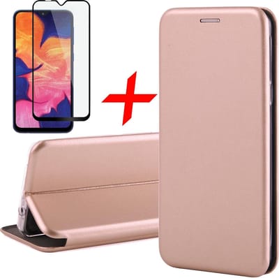 Hoesje geschikt voor Samsung Galaxy A10 - Screen Protector FullGuard - Book Case Kunstleer ThinShield Roségoud & Screenprotector