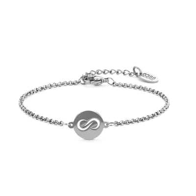 CO88 Collection 8CB-91240 Stalen Jasseron Armbandje met Infinity Hangertje - 12mm Doorsnee - Jasseron - 2mm - 16+3cm - Staal - Zilverkleurig