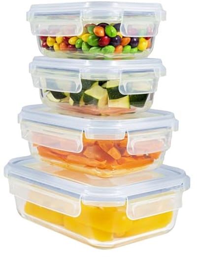 Dailygoods- Vershoudbakjes Glas - Ruimtebesparend - Set van 4 - Geschikt voor Magnetron/Vriezer - Luchtdicht - Voedselopslag Container