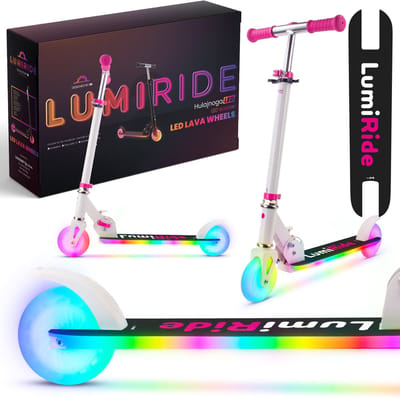 LUMI RIDE Kinderstep 2 wielen, Scooter voor kinderen vanaf 3 jaar, LED - 7 kleuren, 20 programma’s - 3 niveaus stuurverstelling, voetrem, afneembare handvatten (Wit)