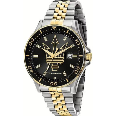Maserati Sfida Zwart Tweekleurig Roestvrij Staal Heren Kwarts horloge met datum R8853140009 zwart