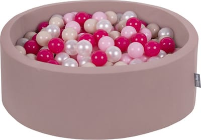 KiddyMoon Rond Ballenbak voor kinderen 90x30cm met 300 Ballen ∅ 7cm - Speelgoed 1 jaar - BPA-vrije ballenbakken - Ballenbad velvet baby foam - Kunststof ballen - Erikakleuren: Pastelbeige Poederroze Parel Donkerroze