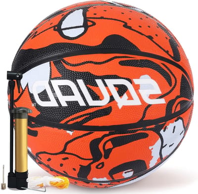 SQUAD Graffiti jeugdbasketbal maat 5 (27,5 inch), duurzaam rubberen basketbal voor binnen en buiten spelen, inclusief pomp en gaastas - boeiend leuk cadeau voor kinderen en tieners