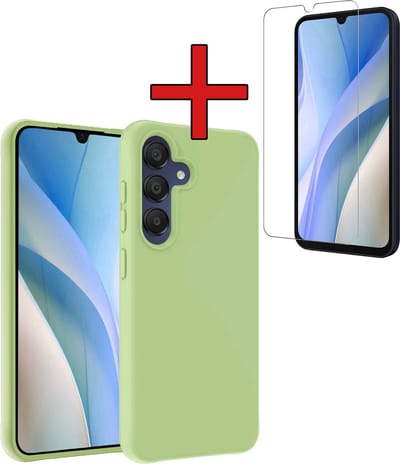 Hoesje - Met Screenprotector - Geschikt voor Samsung Galaxy A15 - Sterk & Shockproof - Telefoon Hoes - Back Cover - Siliconen Case - Telefoonhoes - Groen
