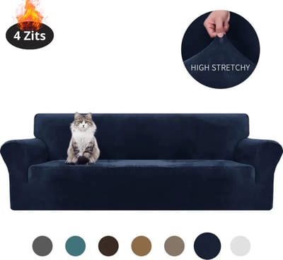 Livano Bankhoes - Bankbeschermer - Stretch - Sofa Cover - Fluweel - Marineblauw - 4 Zits