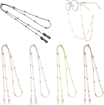 Brillenketting Dames - Brilkoord Ketting - Zonnebril Lezen - Verstelbaar Met Ring - 70cm Lengte - Goud Zwart Rosé