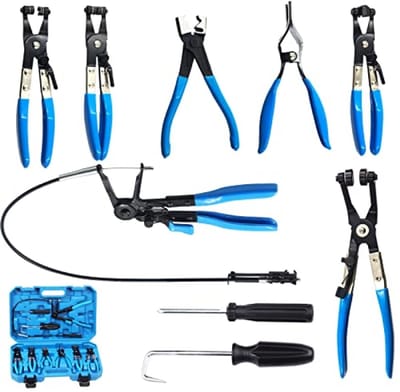 Slangklemmen set incl. koffer - 9-delige veerbroekklemtang set met bowdenkabel (blauw)