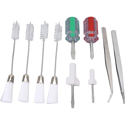 Kit de nettoyage pour machine à coudre, lot de 10 pièces, brosse de nettoyage à double tête, tournevis universel et pince à épiler white