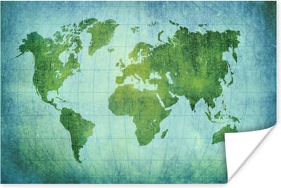 Wereldkaart - Perkament - Groen - Kindje - Jongens - Meisjes - 30x20 cm - Poster - Poster Kinderkamer