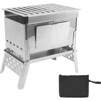 Gril BBQ Pliable Acier Inoxydable Portable Démontable Barbecue Réchaud de Cuisine pour Jardin Extérieur L white