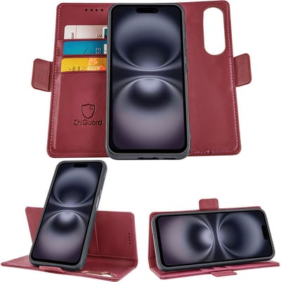 Geschikt voor Apple iPhone 16 - Book Case Hoesje - Uitneembaar Hoesje - Magnetische Sluiting - Portemonnee Bordeaux Rood