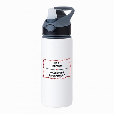 Hacebo® - I'm a stepmom what's your superpower? waterfles met rietje zwart - Mama - super stiefmoeder - Moeder cadeautjes - moederdag - verjaardag - geschenk - kado - water fles - 650ML