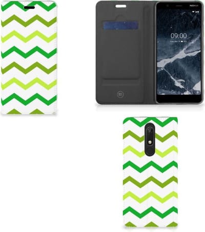 Nokia 5.1 (2018) Hoesje met Magneet Zigzag Groen