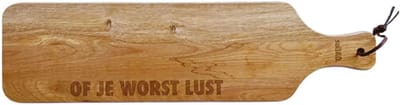 Borrelplank - Serveerschaal Hapjes - Tapas Presenteren - Grappige Tekst Gravure - 50x14x1.5cm - Natuurlijk Hout