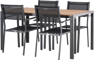 Break tuinmeubelset tafel 90x150cm naturel, 4 stoelen Copacabana zwart.