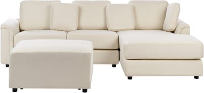 KOHLO - Hoekbank met ottomaan - Lichtbeige - Linkszijdig - Polyester