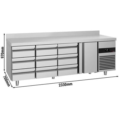 GGM Gastro Kühltisch PREMIUM - 2330x700mm - mit 1 Tür - 9 Schubladen - mit Aufkantung