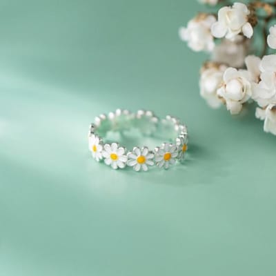 Trendy 925 Zilver Sterling Madeliefje Bloem Ringen Voor Vrouwen Zoete Leuke Vingerring Bruiloft Fijne Sieraden Cadeau wit