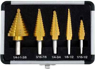 Metaalboorset 5-delig - Kegelboren HSS - Metaal Hout Plastic - Titanium Coating - 5-35 mm
