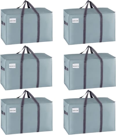 Verhuiszakken Set - Opbergdozen Deksel - Spullen Opslaan - Staat Rechtop - 6 Stuks 27 Gallon - Lichtblauw Mat