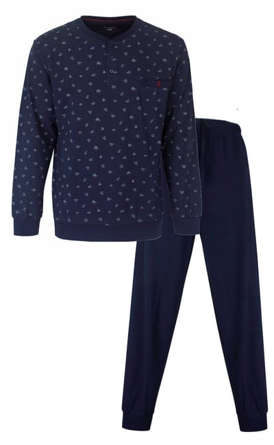 Paul Hopkins Heren Pyjama - Ronde Hals met Knoopjes - Blauw - Maat S