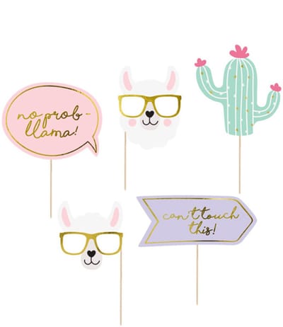 PARTYDECO - Pastel lama photobooth kit 5-delig voor verjaardagen