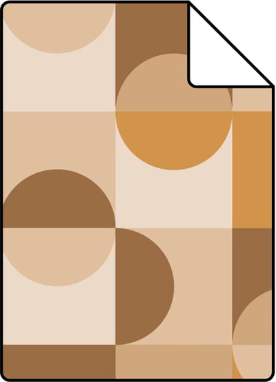 Proefstaal ESTAhome behang cirkels in Bauhaus stijl bruin en okergeel - 26.5 x 21 cm - 132000-S