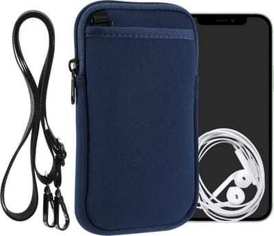 kwmobile Telefoontasje geschikt voor XL - 6,7/6,8" - Universeel smartphone hoesje van neopreen - Met telefoonkoord - In marineblauw