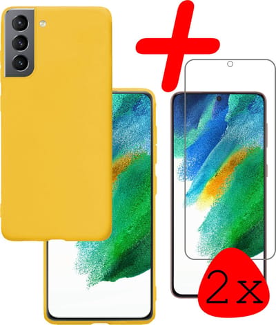 Hoesje Met 2x Screenprotector - Geschikt voor Samsung Galaxy S21 FE - Sterk & Shockproof - Back Cover - Siliconen Case - Telefoon Hoes - Geel