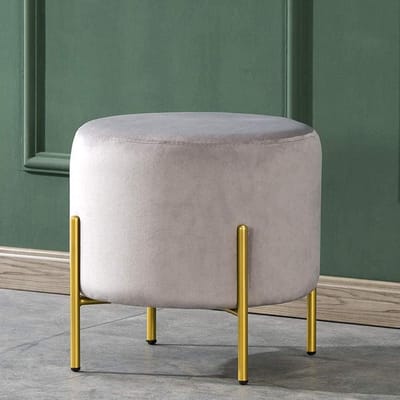 Fluwelen Ottomane, comfort Ronde Gestoffeerde Voetsteun Kruk Woonkamer Decoratie Voetbank Koffietafel Poefen-Licht Grijs 42x42cm (17x17inch)