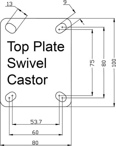 80 mm (3 inch) zwenkwiel met blauw rubber, vast, zeer stevig, draagvermogen 280 kg, set van 2