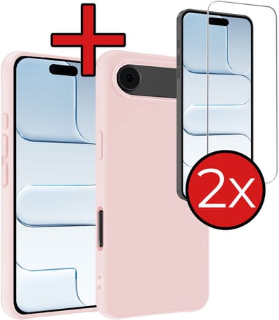 Hoesje - Met 2x Screenprotector - Geschikt voor Apple iPhone Air - Sterk & Shockproof - Telefoon Hoes - Back Cover - Siliconen Case - Telefoonhoes - Lichtroze