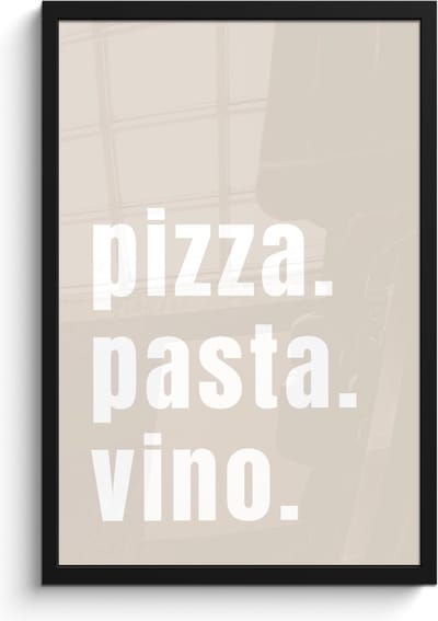 Fotolijst inclusief poster - Posterlijst 40x60 cm - Posters - Quote - Pizza, Pasta, Vino - Beige - Wit - Foto in lijst - Keuken decoratie muur - Wanddecoratie accessoires - Muurdecoratie - Schilderijen