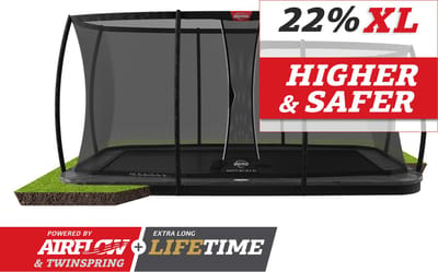 BERG Ultim Elite Flatground 500 Trampoline - Rechthoekig - Safety Net Deluxe XL - AirFlow Pro Springdoek - TwinSpring - Grijs