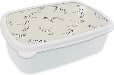 Broodtrommel Wit - Lunchbox - Brooddoos - Hond - Dalmatiër - Pastel - Jongen - Design - 18x12x6 cm - Volwassenen