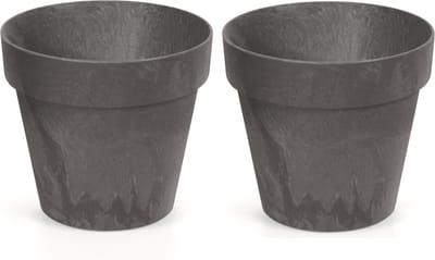 2x Kunststof bloempotten betonlook 30 cm antraciet - Bloempotten/plantenpotten voor binnen en buiten