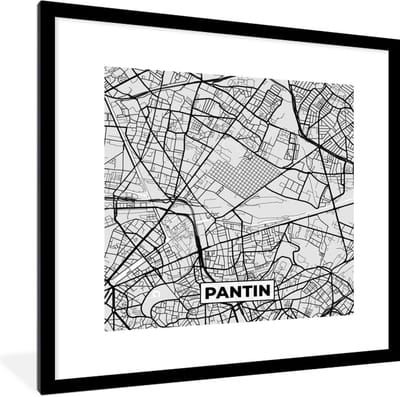 Fotolijst incl. Poster - Kaart - Stadskaart - Frankrijk - Pantin - Plattegrond - 40x40 cm - Posterlijst