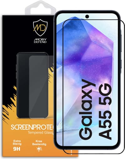 MobyDefend Screenprotector - Geschikt voor Samsung Galaxy A55 - Screensaver Met Zwarte Randen - Gehard Glas