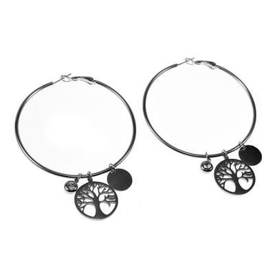 ∅60mm Levensboom Oorringen Dames - Stalen Zilverkleur - Bescherming Oorbellen