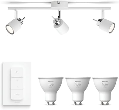 Philips Hue Meranti Opbouwspot (Wit) - Warmwit Licht - Incl. Hue Dimmer Switch - Plafondspot met 3 Lichtpunten - GU10 - Hue White